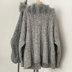 OFTBUY New Spring Warm Top Knitted Clothing Female Oversize Resl Fox Fur Cardigan Sweater Coat Women Loose Knitting Knitwear