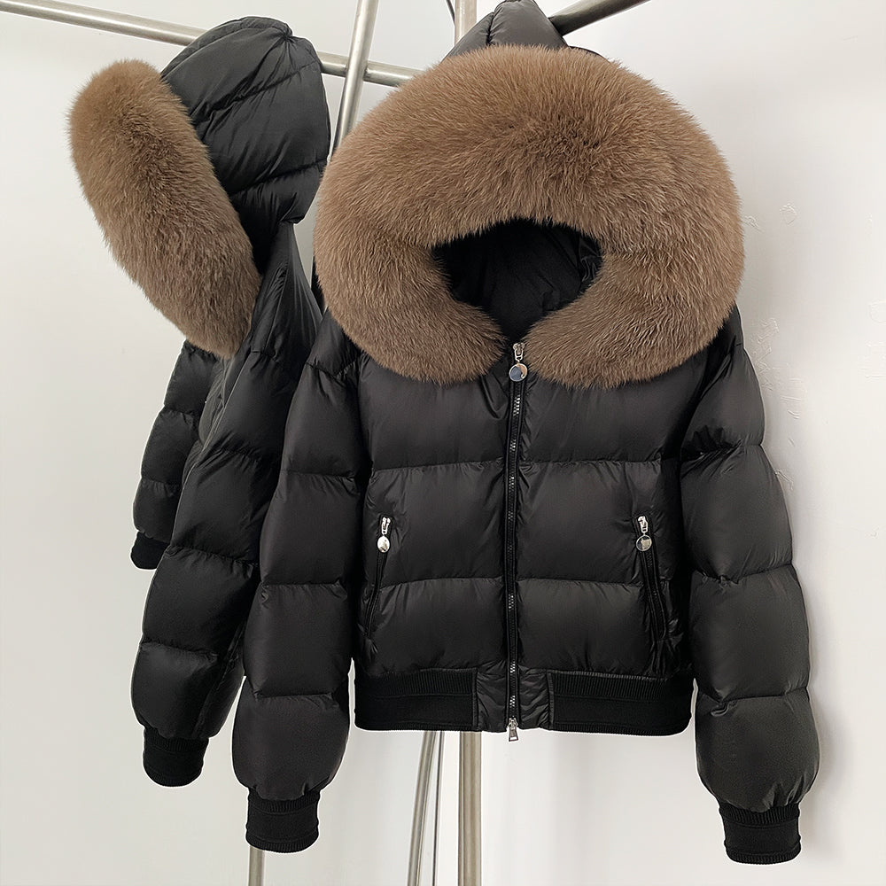 OFTBUY Big Natural Raccoon Fur Fluffy Puffer Jacket Women Knit Cuff Real Fur Collar White Duck Down Coat New Winter Top Clothes