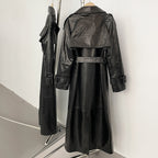 OFTBUY Hot Sales Fashion New Spring Autumn Real Leather Clothing Women's Long Belt Genuine Leather Jacket Female Black Coat