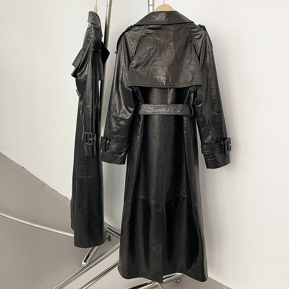 OFTBUY Hot Sales Fashion New Spring Autumn Real Leather Clothing Women's Long Belt Genuine Leather Jacket Female Black Coat