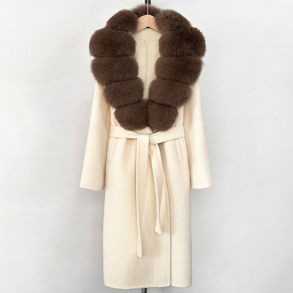 OFTBUY New Autumn Winter Top Clothes Female Long Big Real Fox Fur Collar Woolen Jacket Women Fashion Warm Cashmere Wool Coat