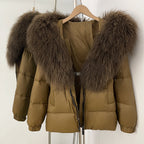 OFTBUY New Belted Luxury Warm Winter Women's Puffer Jacket with Real Mongolia Sheep Fur Collar Outerwear Duck Dowm Coat Female