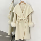 OFTBUY  Luxury Warm Woolen Jacket Women Long Big Collar 100% Wool Coat with Real Fox Fur Cuffs New Autumn Winter Clothes Femlae