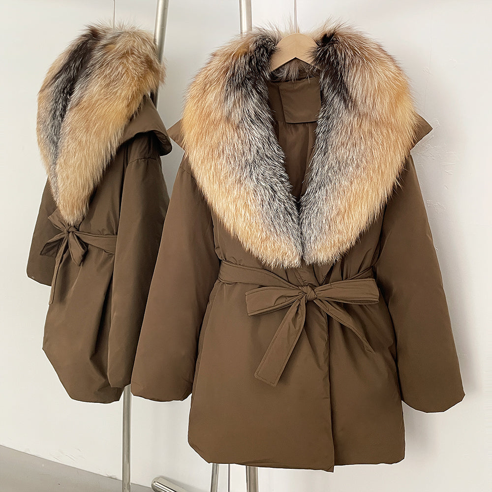 OFTBUY Natural Fox Fur Collar Fluffy Puffer Jacket Women Thickened Warm Real Fur White Duck Down Coat New Winter Parke Outerwear