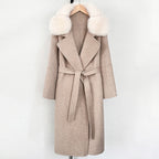 OFTBUY Belted Long Warm Winter Elegant Fashion Outerwear New Women's Double-Faced Wool Coat with Real Fox Fur Collar