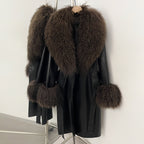 OFTBUY New Autumn Winter Clothes Women Luxury Real Mongolia Sheep Fur Jacket Femlae Long Vintage Faux Leather Streetwear Coat