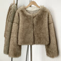 OFTBUY Cropped Faux Fox Fur Jacket
