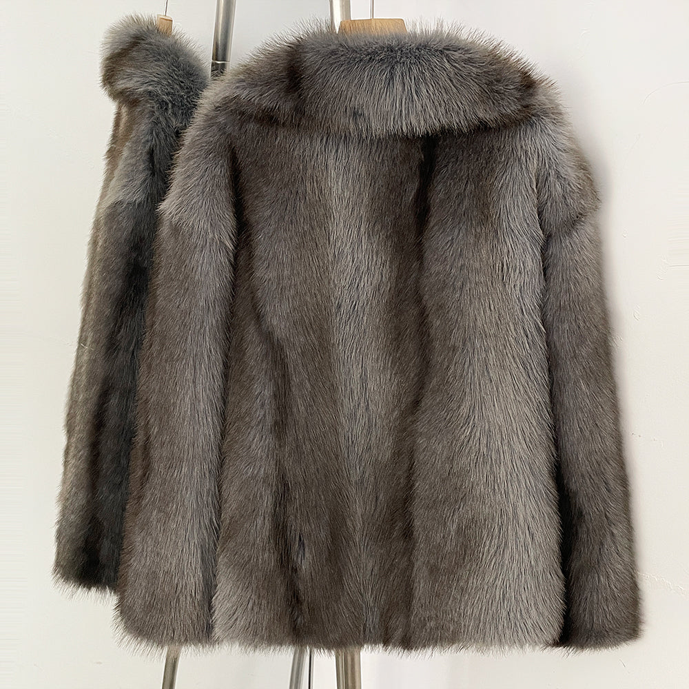 OFTBUY Chic Oversized Lapel Faux Fur Jacket - Premium Vegan Fur Winter Coat with Soft Texture