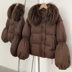 OFTBUY New Winter Loose Top Clothes Women Real Fox Fur Fluffy Puffer Jacket Female Lantern Sleeves Natural Fur Collar Down Coat