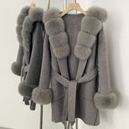 OFTBUY Real Fox Fur Wool Coat Hooded Natural Fur Collar and Cuffs New Autumn Winter Clothes Women Cashmere Woolen Jacket Lady