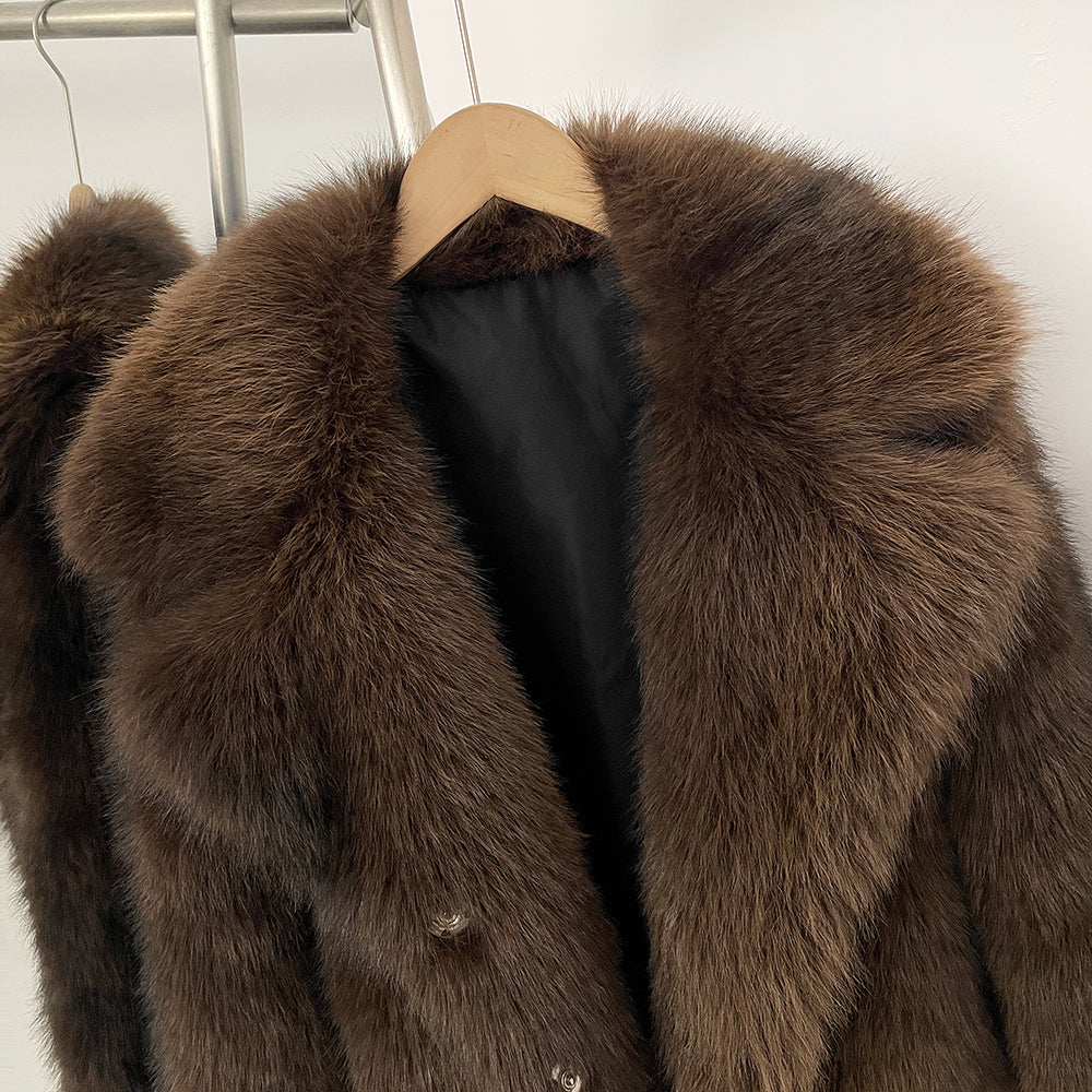 OFTBUY Luxury Oversized Lapel Faux Fur Jacket - Premium Vegan Fur Short Coat for Winter Glamour