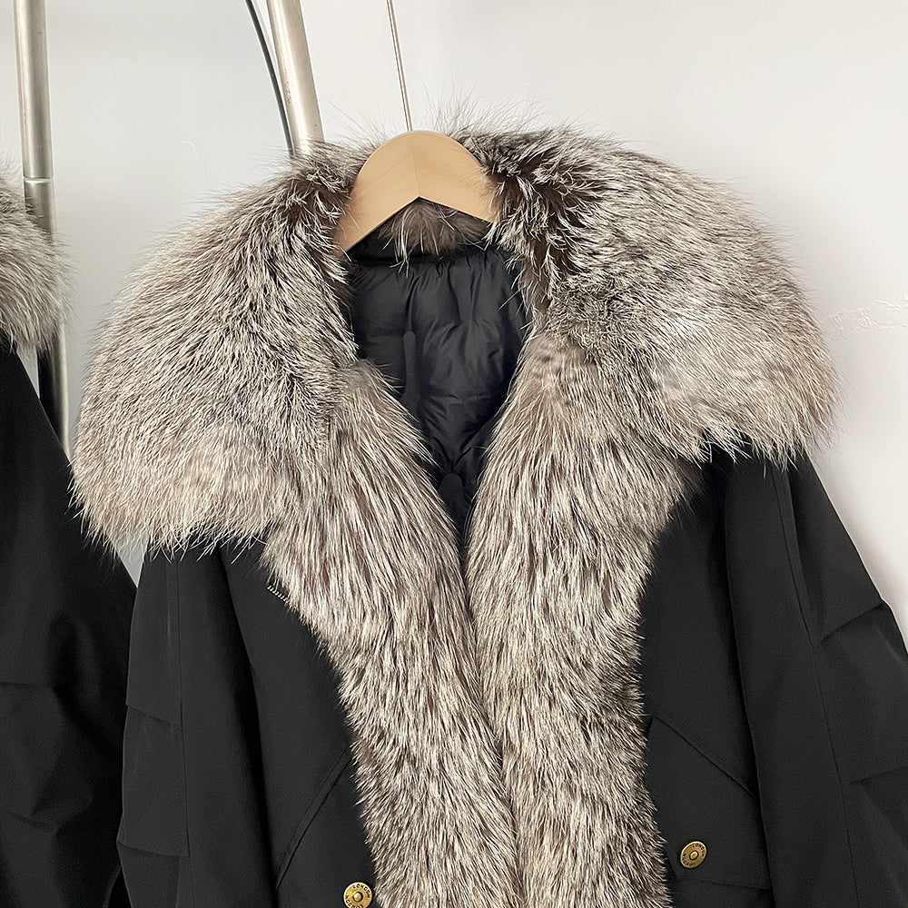 OFTBUY Fashion Warm White Duck Down Real Fur Top Clothes Female Big Natural Fox Fur Collar Coat New Autumn Winter Jacket Women