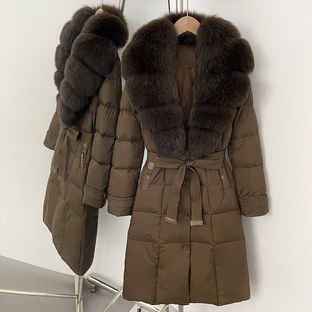 OFTBUY Thickened Warm Duck Down Coat Female Luxury Long Belt New Winter Natural Fox Fur Clothes Women Silm Puffer Jacket Outwear