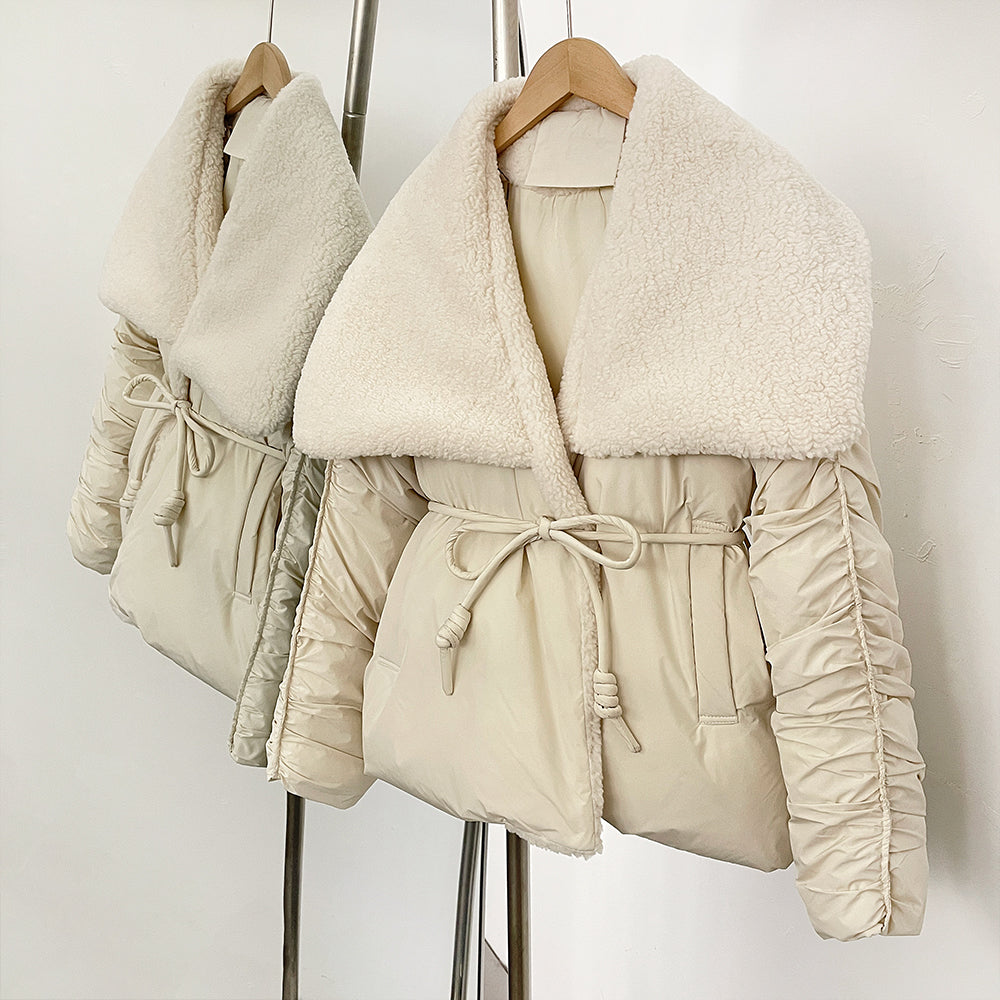 OFTBUY New Autumn Winter Clothes Women Luxury Big Collar White Duck Down Coat Female Lapel Sashes Thick Warm Puffer Jacket