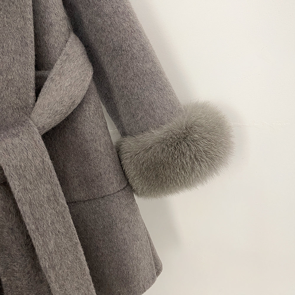 OFTBUY Real Fox Fur Wool Coat Hooded Natural Fur Collar and Cuffs New Autumn Winter Clothes Women Cashmere Woolen Jacket Lady