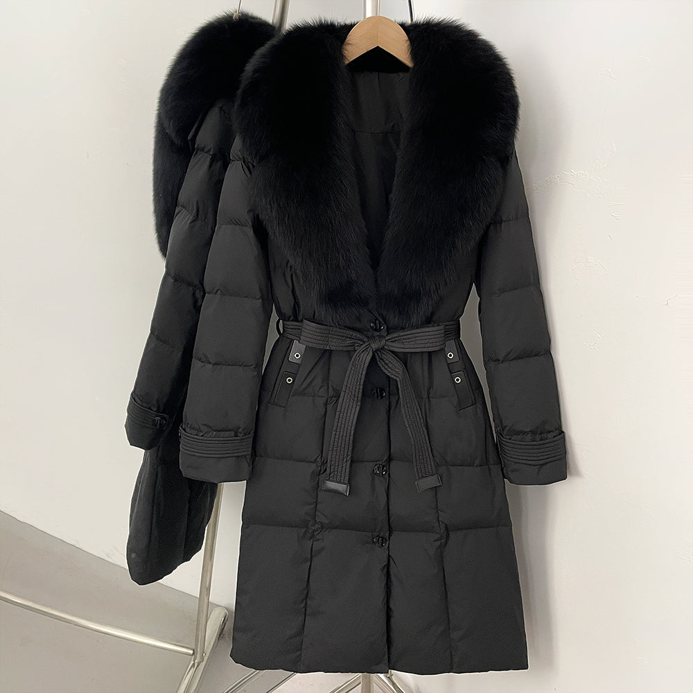 OFTBUY New Winter Real Fox Fur Long Clothes Women Belt Thickened Warm Natural Fur Duck Down Female Luxury Fashion Puffer Jacket