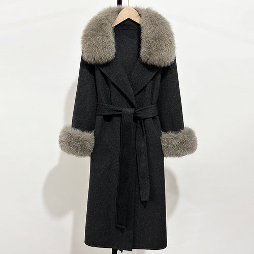 OFTBUY Fashion Warm Top Clothing Women Real Fur Wool Coat Female New Autumn Winter Wool Jacket with Natural Fur Collar and Cuffs