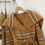 OFTBUY New Women's Double Face Wool Coat Plaid Pattern Real Fox Fur Cuffs Wide Collar Belted Waist Warm Winter Elegant Outerwear