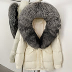 OFTBUY Thick Warm Mid-Long Puffer Coat Real Fox Fur Collar White Duck Down Coat Female Loose Warm Hooded Parkas With Belt