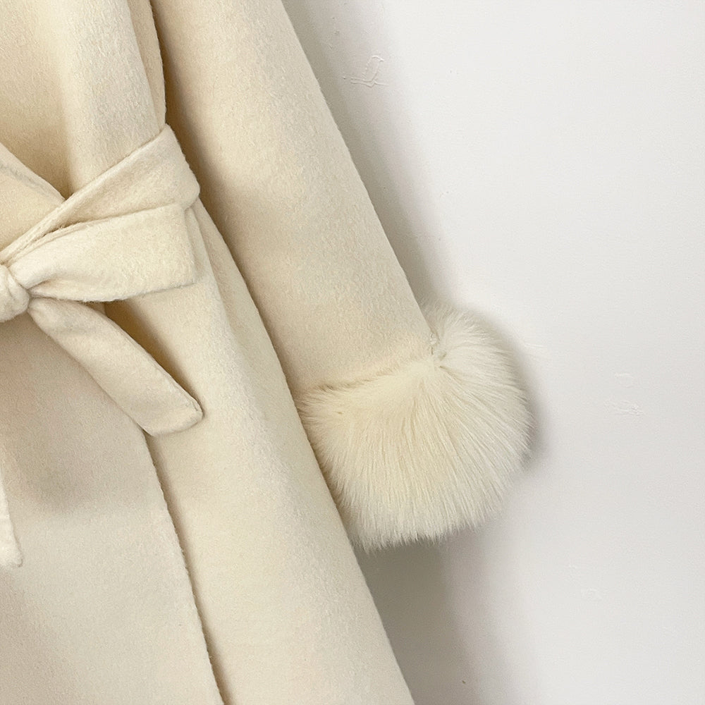 OFTBUY Real Fox Fur Cuffs Cashmere Woolen Jacket Long 100% Wool Coat Female New Autumn Winter Warm Natural Fur Clothes Women
