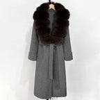 OFTBUY Long Belt 100% Wool Coat with Real Fox Fur Collar Warm Natural Fur Woolen Jacket Female New Autumn Winter Clothing Women