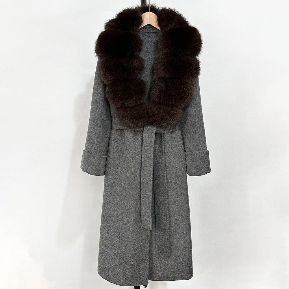 OFTBUY Long Belt 100% Wool Coat with Real Fox Fur Collar Warm Natural Fur Woolen Jacket Female New Autumn Winter Clothing Women