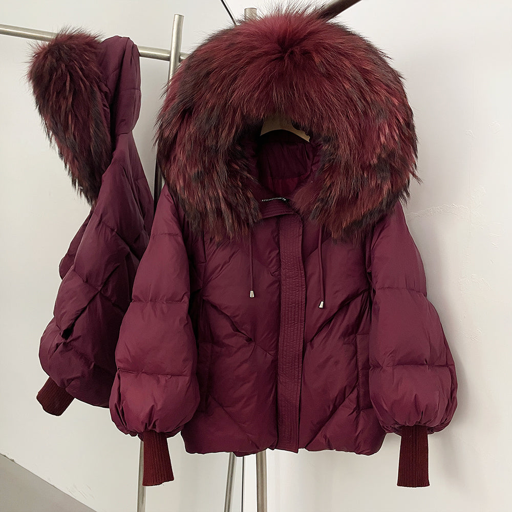 OFTBUY Thicken Warm Knitted Sleeve Coat New Winter Large Real Fur Hooded Puffer Jacket Women White Duck Down Mid Long Parka