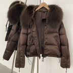 OFTBUY Designer Real Fox Fur Duck Down Jacket Female New Warm Thicken Autumn Winter Coat Women Zipper Reality Fur Puffer Clothes
