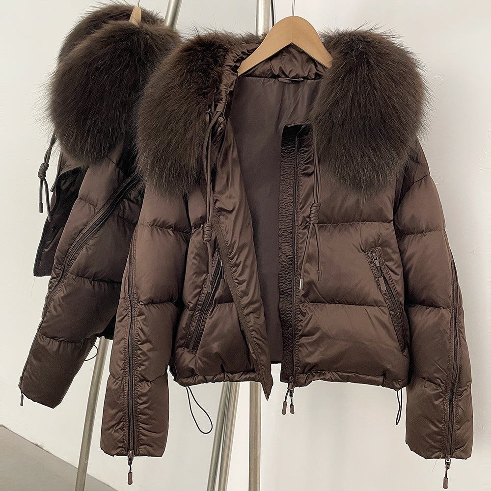 OFTBUY Designer Real Fox Fur Duck Down Jacket Female New Warm Thicken Autumn Winter Coat Women Zipper Reality Fur Puffer Clothes