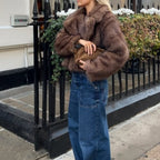 OFTBUY Autumn Winter Clothes Women Fashion Short Faux Fur Jacket Suit Collar Fake Fur Coat Long Sleeve Artificial Fox Fur Overcoat