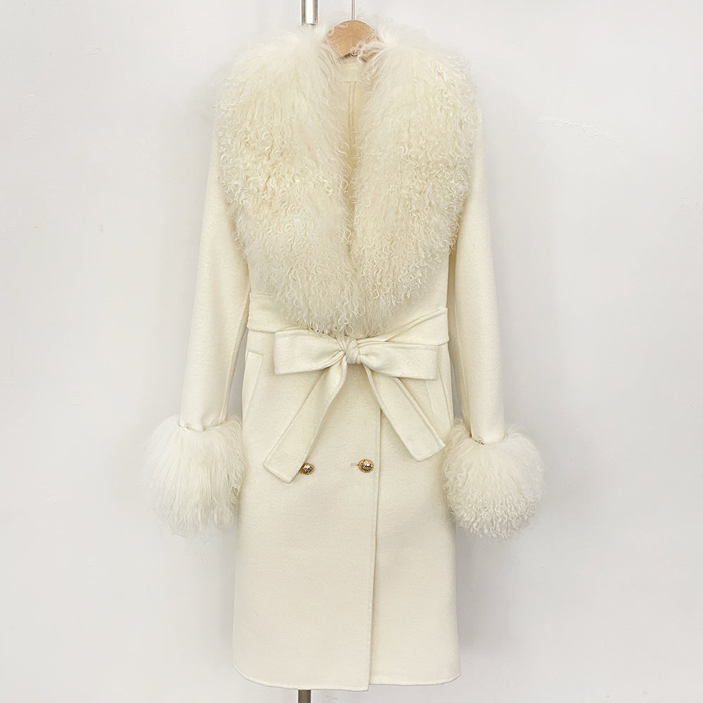 OFTBUY Fashion Natural Mongolia Sheep Fur Wool Jacket New Autumn Winter Clothes Women Lady Warm Long Real Fur Woolen Coat Female