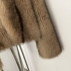 OFTBUY Luxury Collarless Faux Fur Jacket - Chic Short Fluffy Vegan Fur Coat for Women