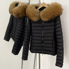 OFTBUY Hooded Slim Real Fox Fur Collar Fluffy Puffer Jacket Women New Winter Short Top Clothing Female Fur White Duck Down Coat