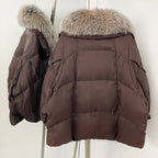 OFTBUY New Puffy Sleeve Warm Loose Puffer Jacket Winter Luxury Outerwear Women's Duck Down Jacket with Large Real Fox Fur Collar