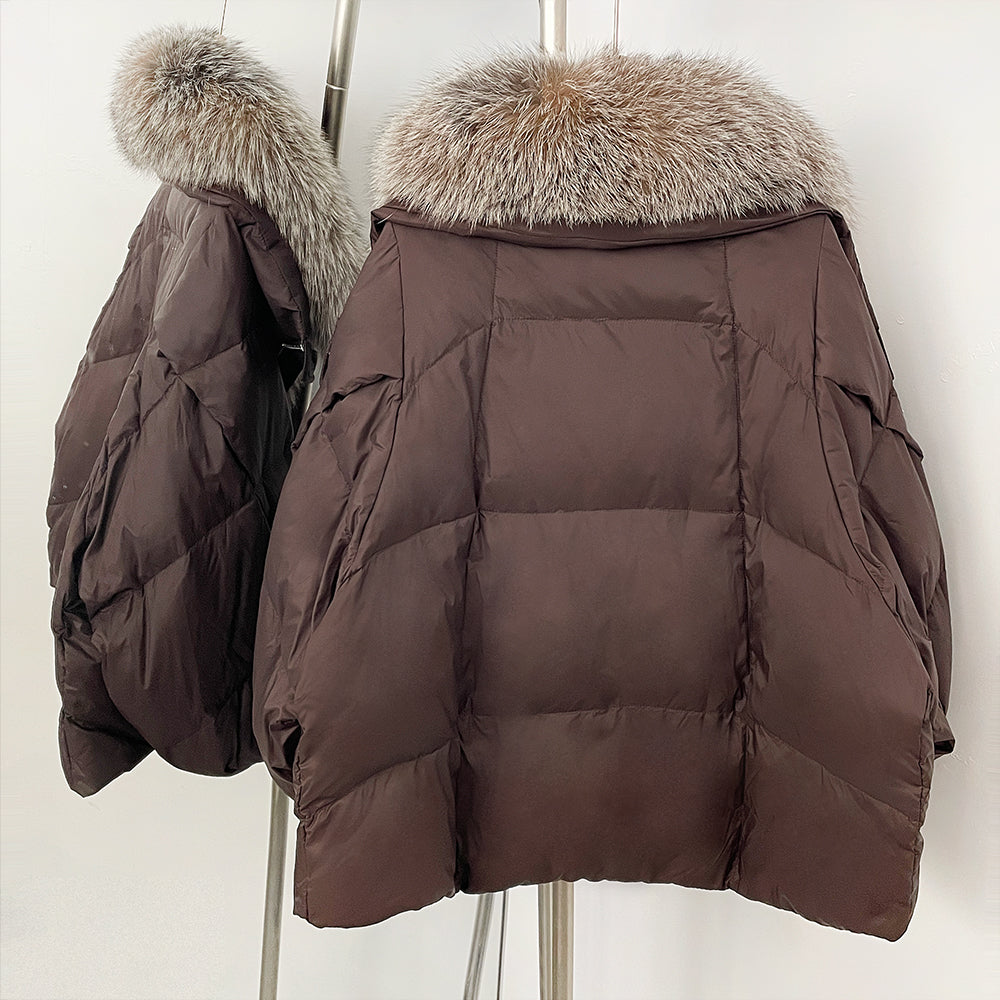 OFTBUY New Puffy Sleeve Warm Loose Puffer Jacket Winter Luxury Outerwear Women's Duck Down Jacket with Large Real Fox Fur Collar
