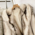 OFTBUY Luxury Hooded Faux Fur Jacket - Premium Vegan Silver Fox Style Cropped Winter Coat