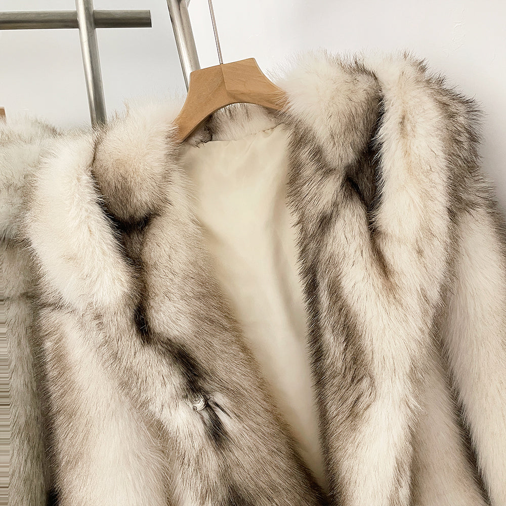 OFTBUY Luxury Hooded Faux Fur Jacket - Premium Vegan Silver Fox Style Cropped Winter Coat