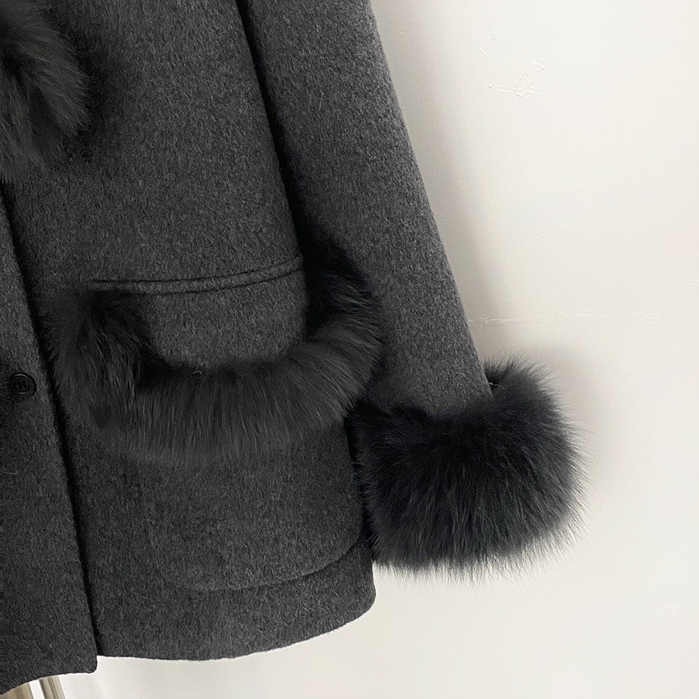 OFTBUY Loose Real Fox Fur 100% Wool Coat with Hat New Autumn Winter Top Clothes Women Natural Fur Cashmere Woolen Jacket Female
