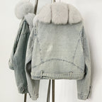 OFTBUY Real Fox Fur Collar Down Inner Lid Denim Jacket Female New Fashion Thick Warm Clothes Women Short Fluffy Puffer Jacket