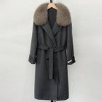 OFTBUY Winter Clothes Women Large Natural Fox Fur Jacket Long Wool Blends Cashmere Coat Belt Female Warm Woolen Streetwear