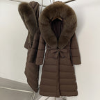 OFTBUY Hooded Winter White Duck Down Coat Large Real Fox Fur Collar X-Long Puffer Jacket Women Thick Female Parkas With Belt