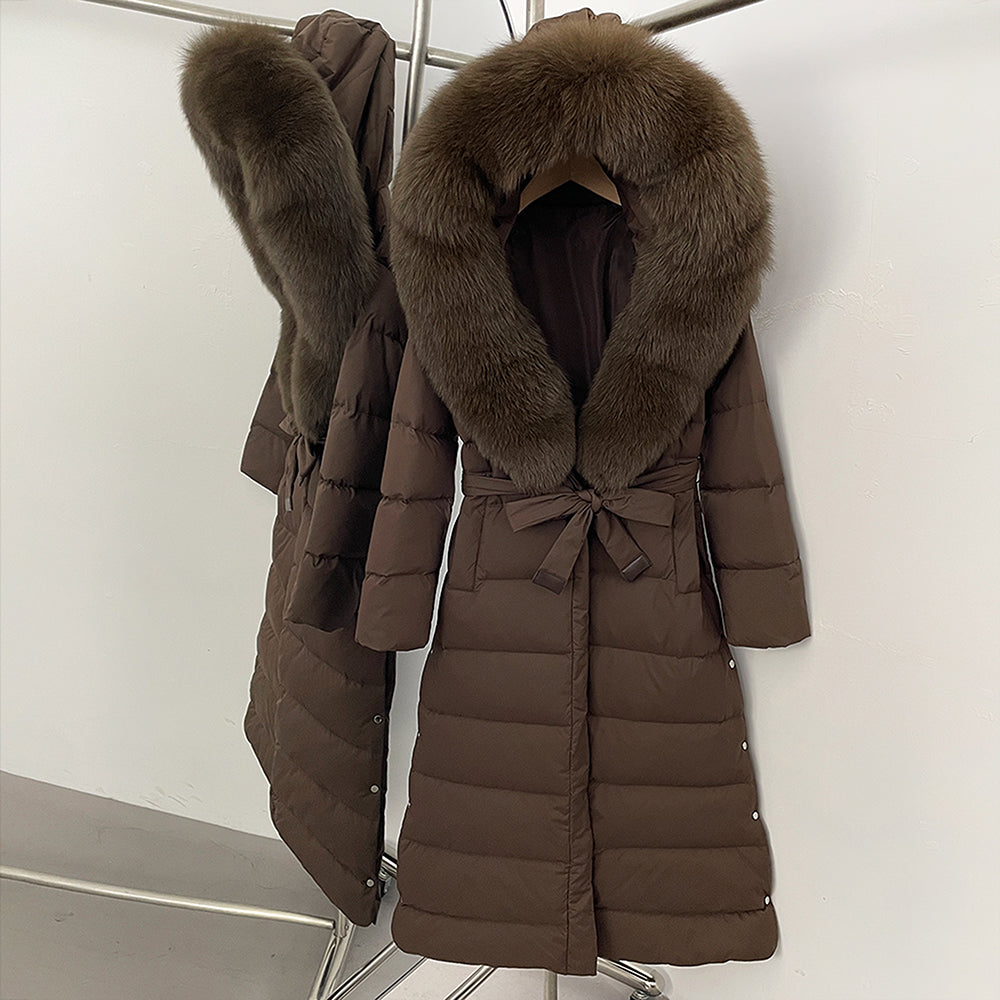 OFTBUY Hooded Winter White Duck Down Coat Large Real Fox Fur Collar X-Long Puffer Jacket Women Thick Female Parkas With Belt