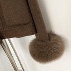 OFTBUY Elegant Warm Outerwear Women's Luxury Double-Faced Wool Jacket Winter Open Front Pocket Real Fox Fur Cuffs Woolen Coat