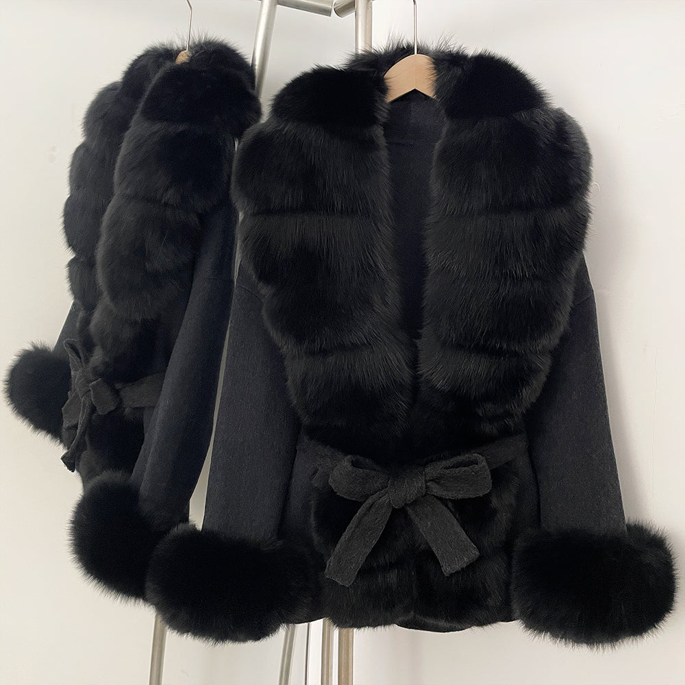 OFTBUY Big Real Fox Fur Pinnacle Woolen Coat Female New Autumn Winter Top Clothes Warm Natural Fox Fur Collar Wool Jacket Women