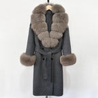 OFTBUY Wholesale New Autumn Winter Clothes Long Natural Woolen Coat Women Fashion Warm 100% Wool Real Fox Fur Jacket Overcoat