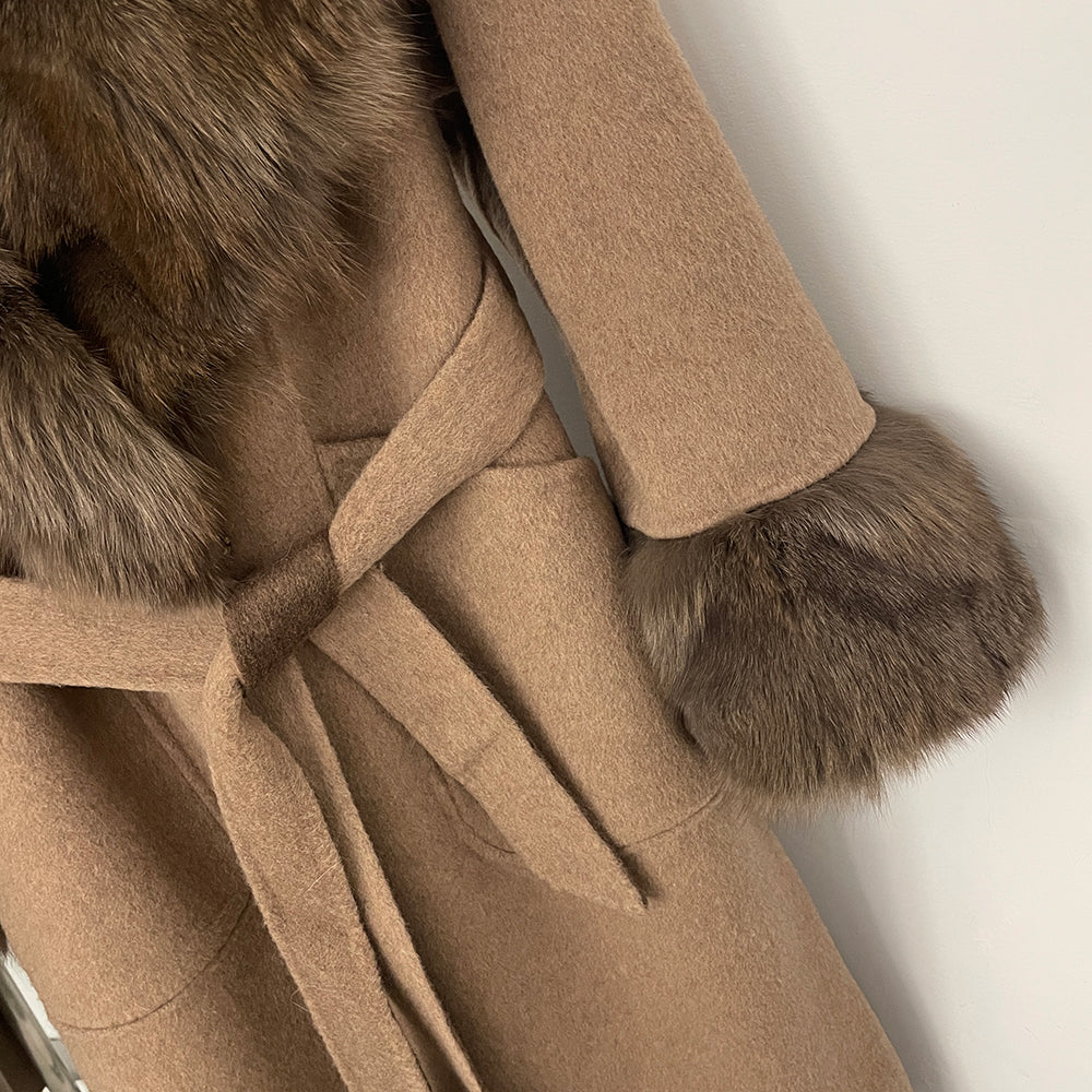 OFTBUY New Autumn Winter Long Top Clothes Irregularity Real Fox Fur Collar and Cuffs Wool Jacket Female Natural Fur Woolen Coat