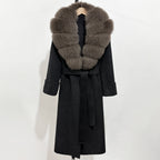 OFTBUY Long Belt 100% Wool Coat with Real Fox Fur Collar Warm Natural Fur Woolen Jacket Female New Autumn Winter Clothing Women