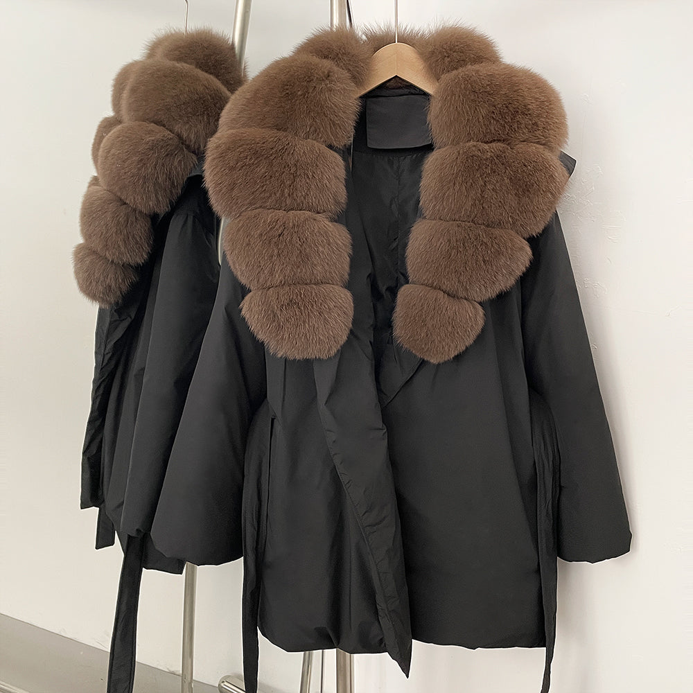 OFTBUY Natural Fox Fur Collar Fluffy Puffer Jacket Women Thickened Warm Real Fur White Duck Down Coat New Winter Parke Outerwear
