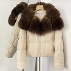 OFTBUY Sequined Duck Down Coat Female New Women's Short Puffer Jacket with Real Fox Fur Collar  Luxury Sparkly Winter Outerwear