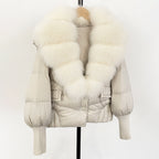 OFTBUY Big Natural Fox Fur Coat Women New Winter 90% White Duck Down Jacket Female Short Puffer Feather Coats Parkas